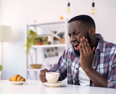 Afro american Man Having Dental Ache, Reaction On Hot Coffee, Se